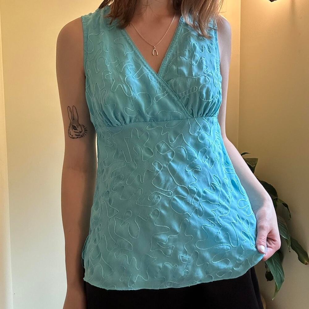 Vintage 90s cato blue funky pattern blouse top